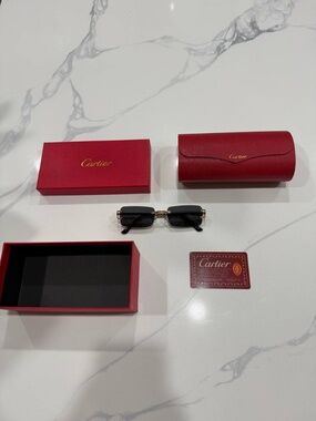 Cartier Rimless Sunglasses with Black Lenses and Gold Hardware